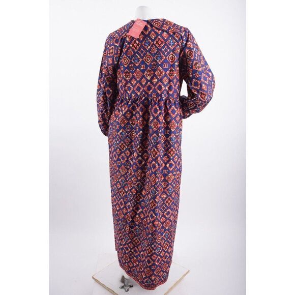 Elisa Mama Womens Shirt Maxi Dress M Blue Red Leaf Print Button Front NWT - Picture 6 of 6